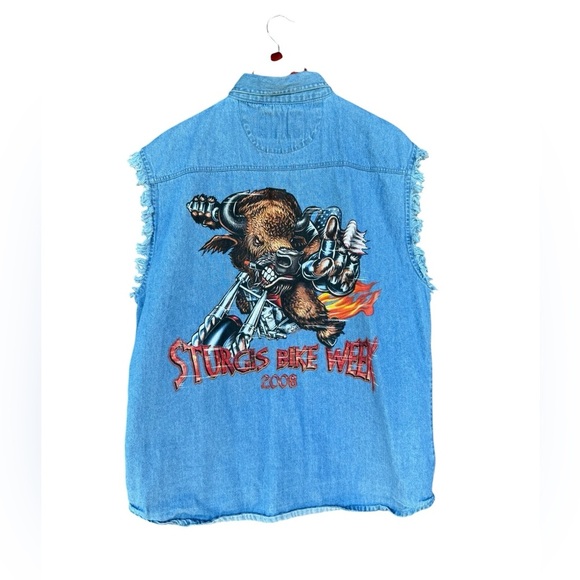 Vintage Y2K Sturgis Biker Denim Button Sleeveless Men’s Shirt Motorcycle Grunge - Picture 1 of 7